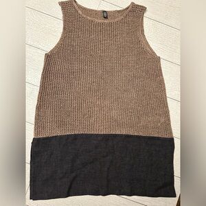 Eleventy knit linen Long and lean tank tunic S Elegant taupe Charcoal grey EUC